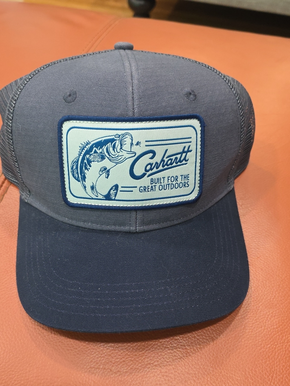Carhartt Blue and Gray Mesh Trucker Hat with Outdoor Patch NWOT